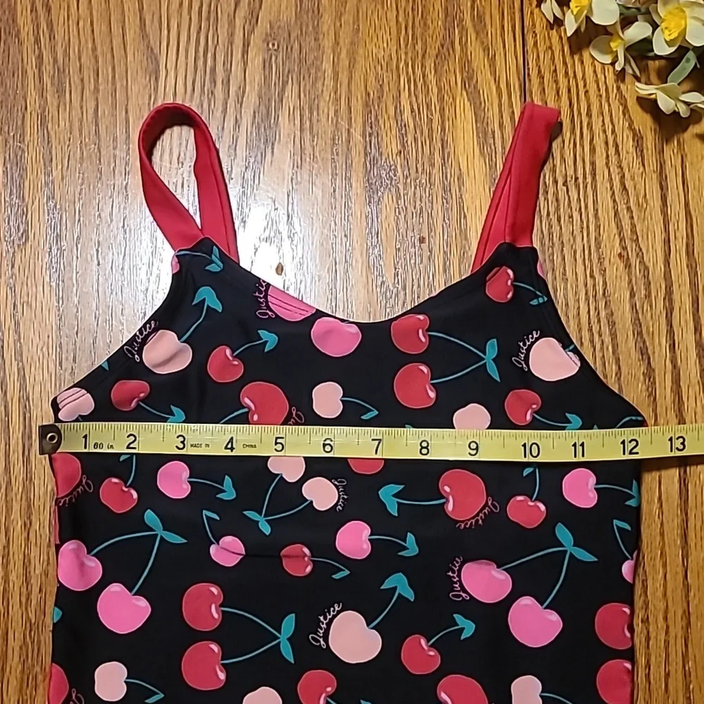 Justice Cherry Print One Piece Swimsuit - Size 12